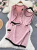 Arbetsklänningar Singreiny Korean Style Chic Suits Hollow Out Thin Loose Cardigan Tank O Neck A Line Pleated Dress Autumn Sweet Gentle Knit Set