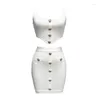 Arbetsklänningar Fu Rui 2024 Autumn White Fashion Versatile Bandage Top High midja Kort kjol Tvåverk Set Women's Birthday Wholesale