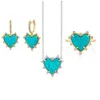 Necklace Earrings Set High Quality Geometric Fashion Jewelry Heart Shaped Turquoises Stone Earring Ring Gold Color Jewlery
