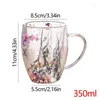 Tasses de fleurs séchées, tasse en verre à double paroi, tasse isolée résistante à la chaleur, café de 350ml avec poignée anti-brûlure pour