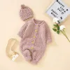 Giubbotti Ma Baby 024M Warm Baby Boy Girl Tuta lavorata a maglia Neonato Bambino Manica lunga Pagliaccetto Pom Hat Autunno Inverno Abbigliamento Abiti