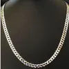 Mäns glänsande 7mm platt trottoarkant Miami Cuban Chain Solid 925 Silver Italy Made2940