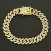 12mm 7 8 9 cali Hip Hop Gold Srebrne Rosegold Iced Out Miami Cuban Link Chain Bracelets289J