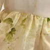 Sıradan Elbiseler İpek Keten 2024 Son Koleksiyon Yüksek Kaliteli Vintage Zarif Çiçek Baskı Basamaklı Çırpma Parti Kadınları Midi Elbise