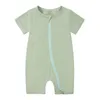 Zipper Short Seelve Baby Boys Girls Jumpsuits Unisex Bamboo Solid Summer Newborn Clothes Rompers Toddler Jumpsuit 0-24M