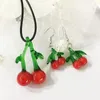 Ensemble de boucles d'oreilles et collier pour femmes, 1 ensemble de bijoux, fruits de cerise rouge, verre de Murano, perle, à la mode