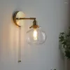 Lâmpada de parede puxar corrente nórdico moderno arandela ao lado do quarto banheiro espelho escada bola vidro wandlamp arandela luminaira decorações