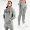 Pantalons pour hommes Survêtement pour hommes Joggers Gym Sports Fitness Coton Ras du cou Sweat à capuche Pantalon de survêtement Deux pièces Costume Courir Vêtements d'entraînement T240227