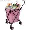 Köpare Pink Four Wheeled Supermarket Livsmedelsbutik Köpvagn Kompakt Vikning PRAKTISK HANDCART MED LID Q240227