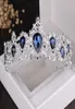 Luxury Silver Barock Plated Blue Crystal Bridal Set Necklace Earring Tiara Crown Wedding African Beads Smycken Set 92QQ6049943
