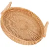 Conjuntos de louça Rattan Bandeja Redonda Banheiro Cesta de Vime Servindo com Alças Boho Hamper Pão