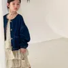 Jackets 2024 Spring Girls Korean Solid Color Loose Denim Top Children's Multi Layered Cake Spliced Dress Baby Girl Winter Clothes