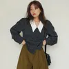 Women's Blouses Japanese Fashion Slim Print Women Shirts 2024 Elegant Lapel Long Sleeve Office Lady Mini Blouse Casual High Waist Female