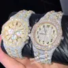 Diamonds Ap Watch 2023 Moissanite Version Vvs Iced Out Meilleure qualité Eta Montres de luxe Or rose Argent 2 tons Boîtier Pass Test Cadran orange Automatique Emmawatch