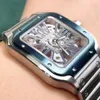 Męskie luksusowe puste automatyczne ruch mechaniczny Square zegarek ze stali nierdzewnej metalowy pasek podwójne składanie 39,8 mm przezroczysty szafir szlachetny korona
