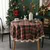 Table Cloth Round Christmas Tablecloth 90CM 120CM 150CM Red Green Checkered Cotton Linen Cover With Tassels For Party Home Decor