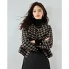 Mantel Frauen Herbst Winter Klassische Hochwertige Retro Jacke Hinzufügen Baumwolle Gepolstert Kleine Duft Plaid Tweed Oberbekleidung Damen Tops 240226