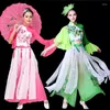 Palco desgaste feminino chiffon trajes de dança clássica elegante chinês nacional fã guarda-chuva roupas yangko desempenho