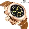 Hommes Automatique Auto Vent Mécanique Véritable Cuir Marron Multifonction Date Bateau Mois Lumineux Limité Or Rose Bronze U Montre L323b