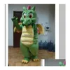 Mascot Halloween zielone kostiumy dinozaurów Kreskówka postać adt kobiety mężczyźni ubieraj się karnawał unisex adts upuszczenie odzieży dhvg1