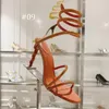 Sandali di cristallo moda donna serpente gemello elegante stiletto tacco alto caviglia avvolgente designer di lusso scarpe eleganti nere scarpa con tacco suola argento festa matrimonio