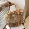 Sacs à bandoulière Mode Sac à bandoulière Fille de haute qualité Grand sac à main en paille avec poignée supérieure avec ornement de nœud papillon pour les vacances à la plage d'été H24227