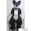 Mascot Black Medium Long Fur Husky Fox Costume Walking Halloween Suit Party Role Play Drop Delivery Apparel Costumes Dhq0B