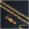 Chains 4Mm Chains 18K Gold Plated Flat Sideways Necklaces For Women Girls Fashion Jewelry Gift Accessories With Stamp 20 Inches Drop D Dhpmg