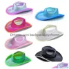 Party Hats Holographic El Wire LED blinkande ljus upp cowboyhattar neon glittrande glitter utrymme cowgirl hatt fluorescerande lysande för hallo dh167