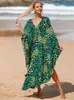 Basic Casual Kleider 2023 Boho gedruckt losen Strandkleid Casual V-Ausschnitt Batwing Sleeve Side Split Maxi Kleider Frauen Sommerkleidung Langer Kaftan Q1297 T240227