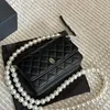 Bolso de hombro con cadena de perlas para mujer, bolso de diseñador de lujo para axila, bolso clásico con entramado de diamantes, bolso para teléfono, billetera, bolso de noche de moda, bolso acolchado, bolso de mano