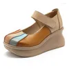 Dress Shoes 2024 Spring Spell Colors Women Genuine Leather Fashion Sneakers Platform Wedge Heel Shoe High Heels Casual Trend