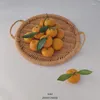 Pratos rattan cesta de frutas mão-tecido bandeja café da manhã pão pequeno tiro adereços casa sala estar placa armazenamento