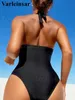 Women's Swimwear Sexy Shiny Sequins Deep V Backless Monokini Halter Women Swimwear One Piece Swimsuit Female Bather Bathing Suit Swim Lady V4996 T240227
