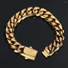 Link Bracelets Hip Hop Rock Jewelry Free Custom Logo Name 18K Gold Plated Miami Cuban Chain Stainless Steel Bracelet For Men