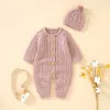 Giubbotti Ma Baby 024M Warm Baby Boy Girl Tuta lavorata a maglia Neonato Bambino Manica lunga Pagliaccetto Pom Hat Autunno Inverno Abbigliamento Abiti