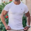 Męskie koszulki Summer New Men T-Shirt Sport Szybkie suszenie oddychające Elastyczne okrągłe szyi dolna koszula Pionowa T-shirt paski T240229
