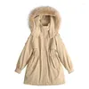 Women's Trench Coats 2024 Women Winter Jacket Long Coat Fur Collar Hooded Down Parka Overcoat Warm Thick Cotton Wadded Outwear
