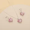 Ensemble de collier et boucles d'oreilles pour femmes, pendentif en forme de cœur en cristal rose, strass scintillant, chaîne de clavicule, bijoux cadeaux Y2K