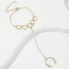 Bracelet à main simple pour femme, chaîne d'esclave, maillon, anneau de doigt, perles en cuivre, chaînes connectées, harnais à main, Bracelets pour femmes Boho 2024227