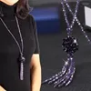 Pendant Necklaces Korean Long Tassel Crystal Beads Necklace For Women Sweater Chain Beaded Link Simple Black Red Fashion Jewelry