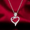 Pendentif Colliers Huitan Red Heart CZ Collier avec cadeau d'anniversaire de fleur de rose pour amoureux / maman 2024 Design Femmes Bijoux Fête des Mères