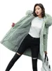 Women's Trench Coats Winter Coat Women 2024 Fashion Long Slim Light Green Thickened Warmth Cotton