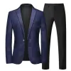 Pakken Nieuwe collectie Heren Pak 2-delig Zwart / Blauw / Wijnrood Mode Mannelijke Schoolfeest Party Blazers en Pure Kleur Broek Maat 6XLS