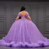 Sparkly Lilac Floral Quinceanera Dresses Ball Off the Shoulder Applique Tulle Tiered Prom Dress Party Gowns For 16 Sweet Girls