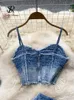 Babyoung Women Summer Sexy Denim Zestaw bez ramiączek burzy zamek błyskawiczny