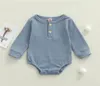 Jumpsuits 3 kleuren geboren babyjongen meisje casual lange mouw romper mode baby peuter effen kleur knop blauw kaki rood5461117