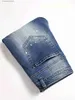 Calças de brim masculinas Y2K Stretchy Denim Jeans Rasgado Skinny Letter Imprimir Cintura Elástica Calças Casuais para Homens Buraco Slim Fit Denim Hip Hop Calças T240227