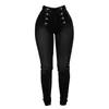 Women's Jeans High Waist Casual Trousers Trendy Double Breasted Multi Button Slim Fit Elastic Youthful Korean Fashion