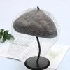 Berets Sweet Mesh Veil Elegant Women Lady French Solid Color Beanie Hat